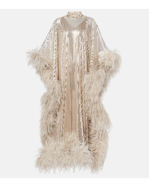 ‎Taller Marmo Natural Casta Diva Disco Feather-Trimmed Sequined Kaftan