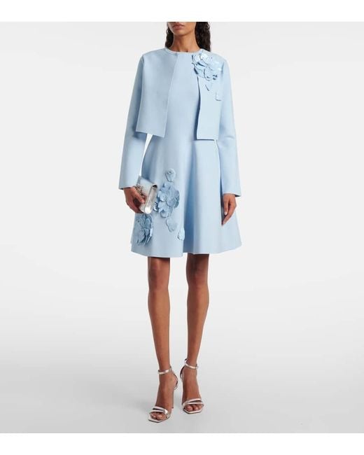Vestido Corto Con Aplique Floral Y Lentejuelas Oscar de la Renta de color Blue