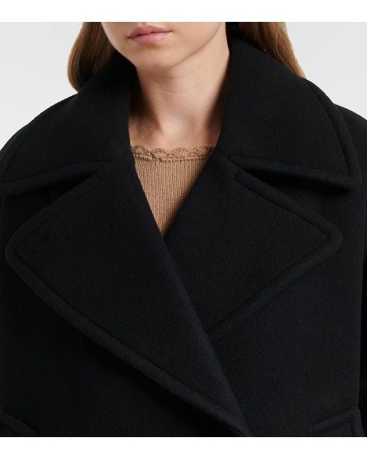 Chloé Black Double-Breasted Wool-Blend Peacoat
