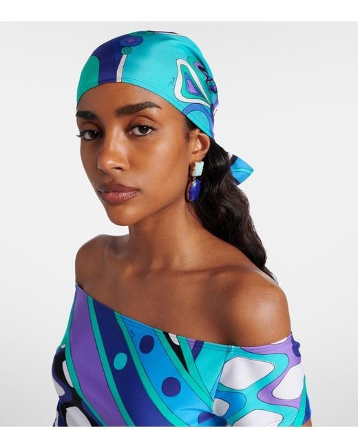Emilio Pucci Blue Iride Silk Twill Head Wrap