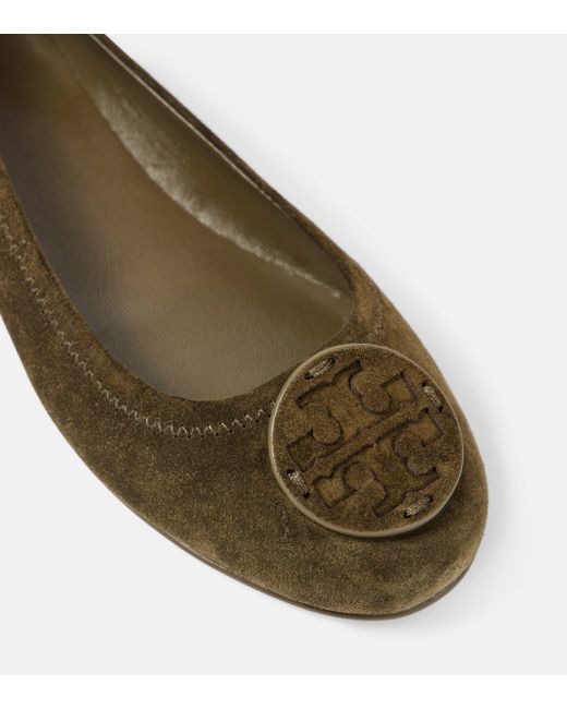 Tory Burch Green Minnie Travel Suede Ballet Flats