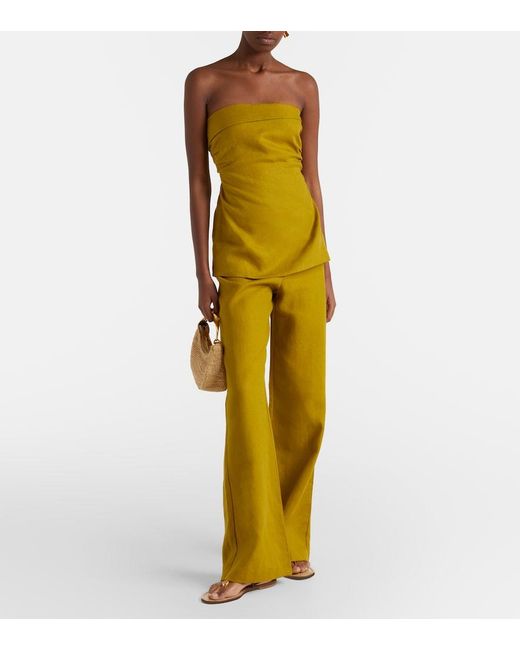 Faithfull The Brand Green Ilride Linen Wide-Leg Pants