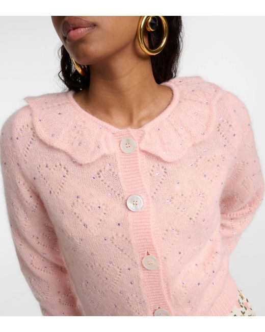 Alessandra Rich Pink Embellished Mohair-blend Cardigan