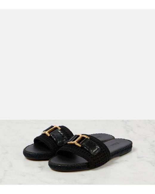 Chloé Black Marcie Leather-Trimmed Espadrille Slides