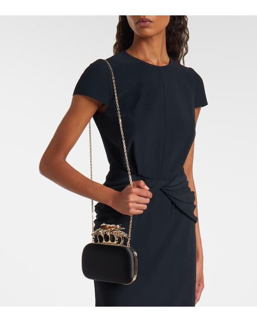 Alexander McQueen Black Carnation Knuckle Satin Clutch