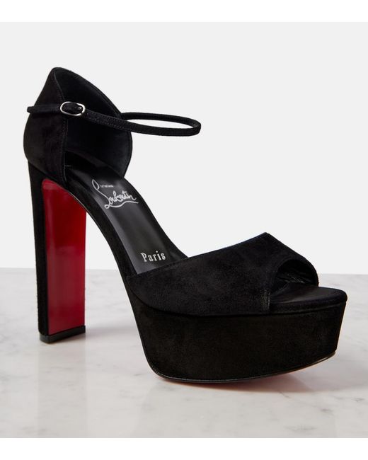 Christian Louboutin Black Sandaloo 130 Suede Platform Sandal