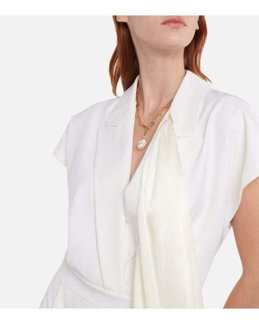 Roksanda White Bridal Cape-detail Wool Jumpsuit
