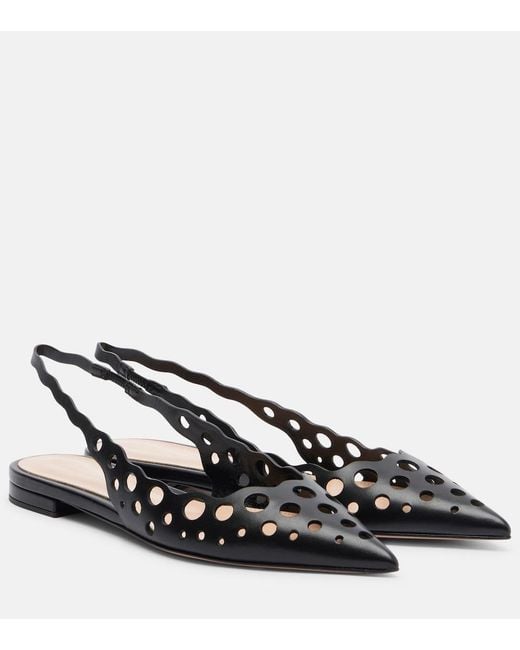 Gianvito Rossi Black Cutout Leather Slingback Flats