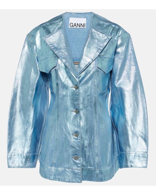 Ganni Blue Metallic Denim Blazer