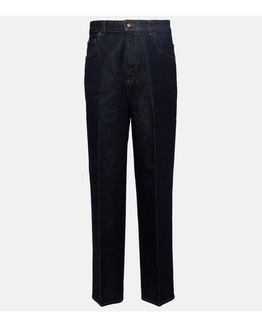 Jeans rectos cropped de tiro alto Loro Piana de color Blue