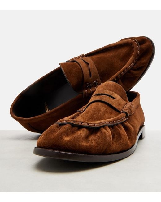 Saint Laurent Brown Le Loafer Suede Penny Loafers