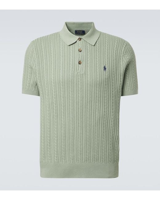 Polo Ralph Lauren Green Cable-Knit Cotton Polo Shirt for men
