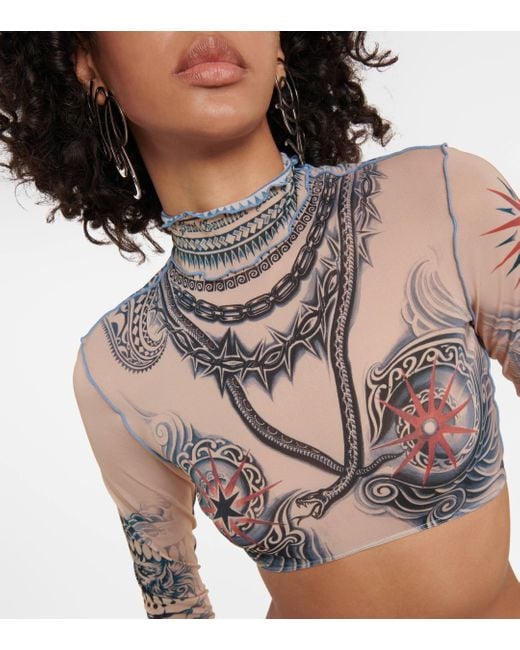 Top raccourci Tattoo Collection imprime Jean Paul Gaultier en coloris Multicolor