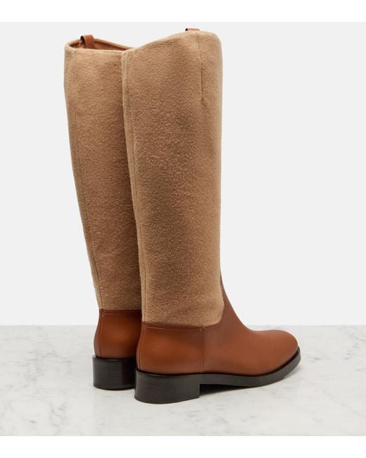 Max Mara Brown Cavaliere Leather And Wool Knee-High Boots