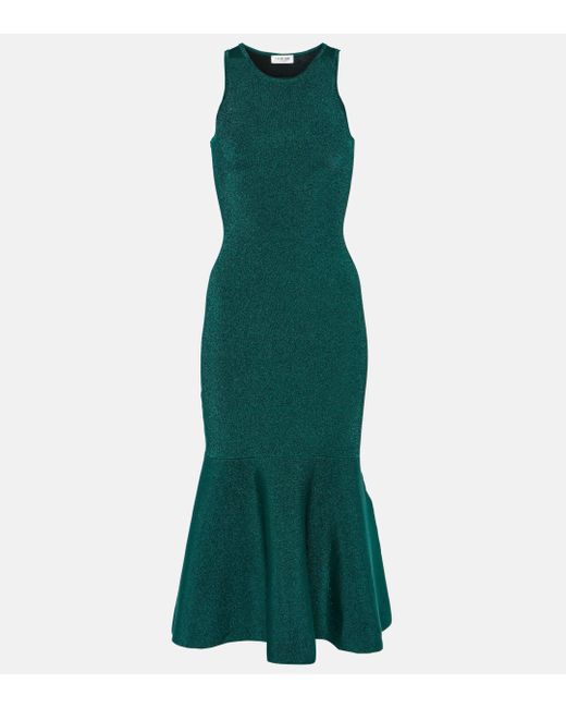Victoria Beckham Green Knitted Midi Dress