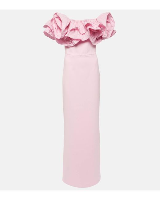 Rebecca Vallance Pink Jenna Ruffled Off-Shoulder Crepe Gown