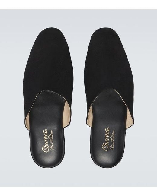 Charvet Black Suede Slippers for men