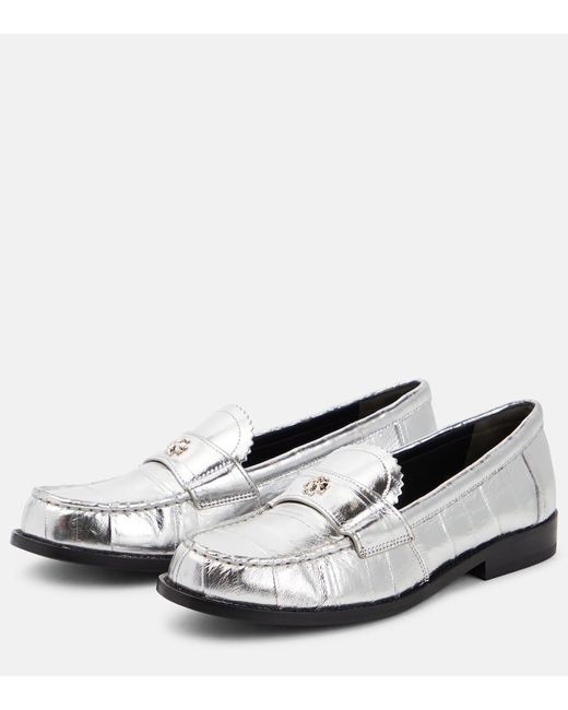 Tory Burch White Loafers Perry aus Metallic-Leder