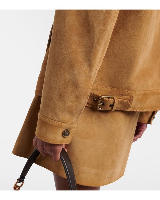 Etro Brown Crochet-Trimmed Suede Jacket