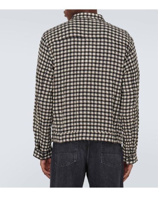 Our Legacy Black Coach Checked Seersucker Overshirt for men