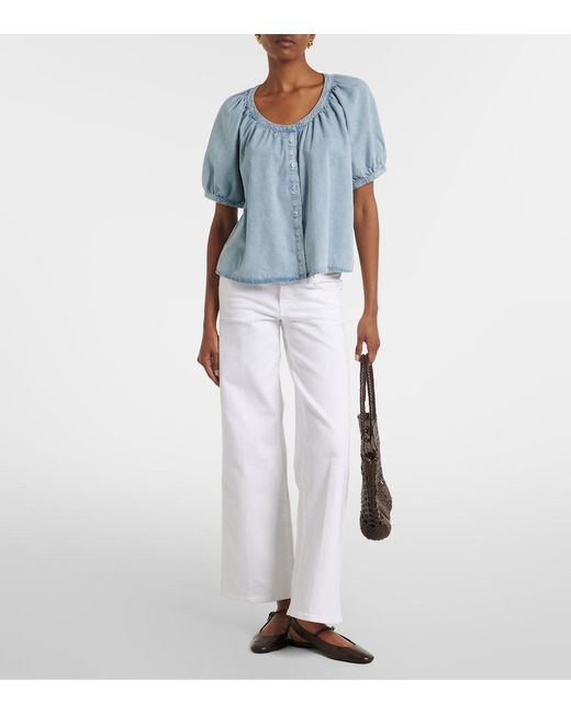 FRAME Blue Resort Gathered Cotton-Blend Shirt