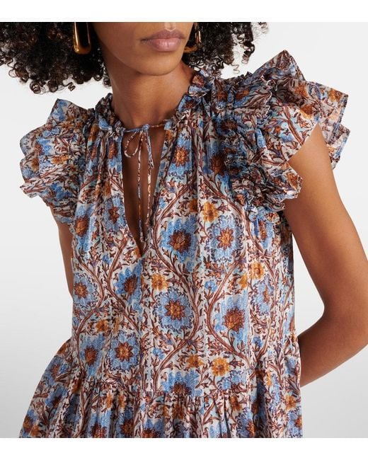 Ulla Johnson Blue Coletta Ruffled Cotton-Blend Minidress