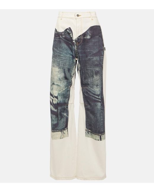 Jean Paul Gaultier Blue Tattoo Collection Trompe L'Oeil Wide-Leg Jeans
