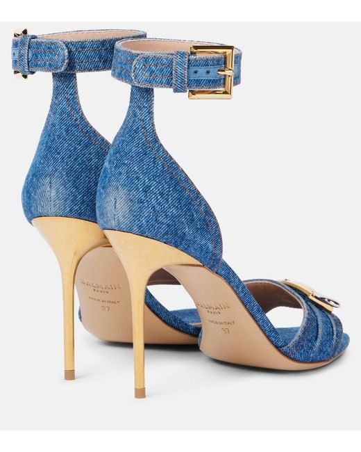 Balmain Blue Logo Denim Sandals