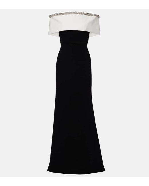 Roland Mouret Black Verzierte Off-Shoulder-Robe Aus Satin
