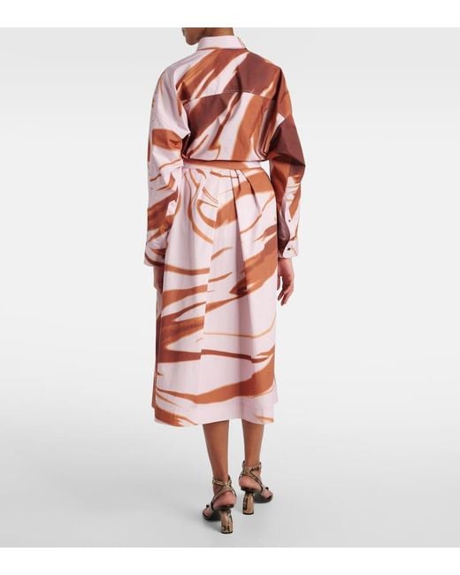 Dries Van Noten Pink Printed Gathered Cotton Midi Skirt