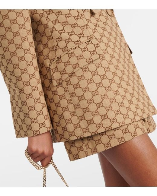 Gucci Brown Gg Canvas Double-Breasted Blazer