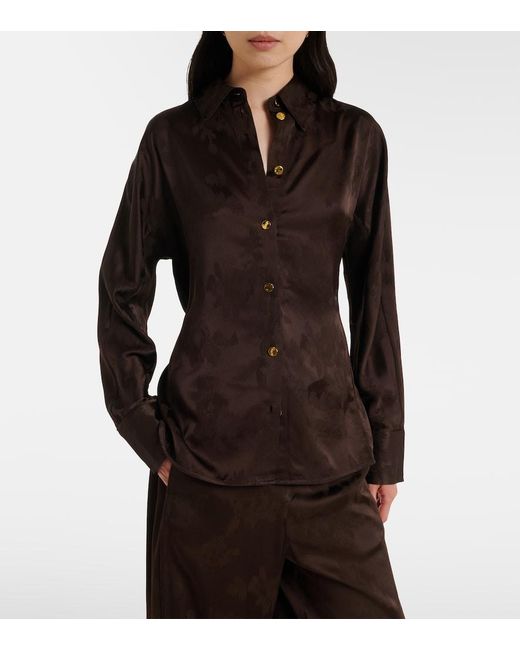 Ganni Brown Satin Jacquard Shirt