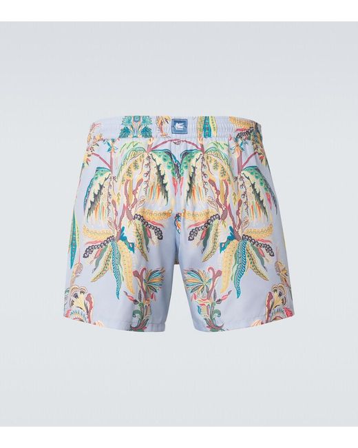 Etro Blue Printed Swim Trunks for men