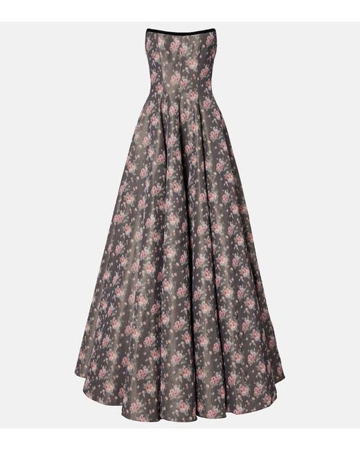 Markarian Black Laila Floral Taffeta Corset Gown
