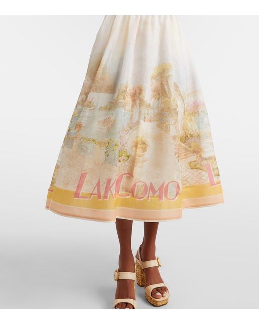 Zimmermann Natural Como Printed Linen And Silk Midi Dress