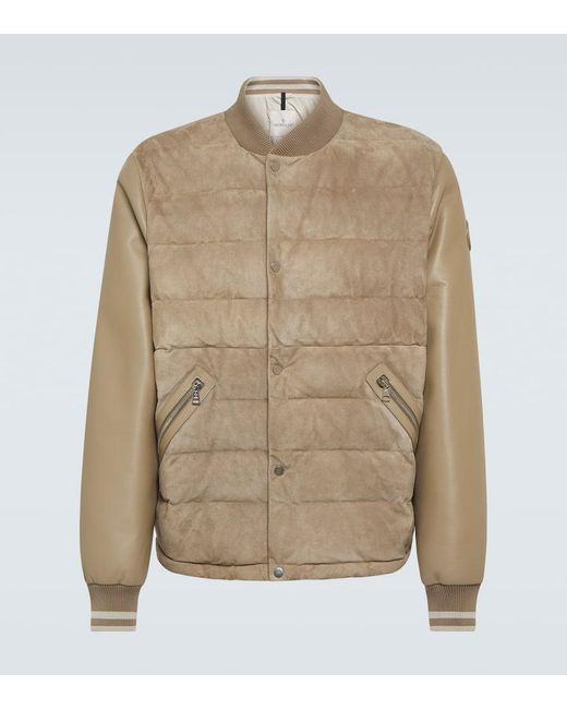 Moncler Natural Chalanches Leather And Down Bomber Jacket for men