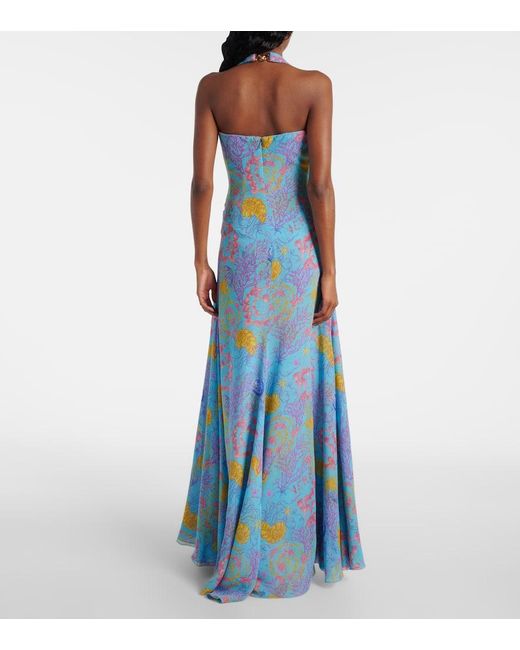Abito Lungo Con Stampa di Versace in Blue