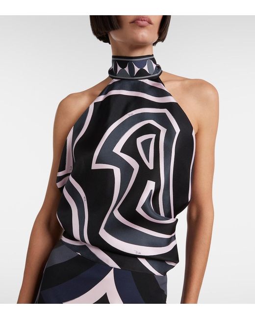 Emilio Pucci Black Iride Halterneck Silk Twill Top