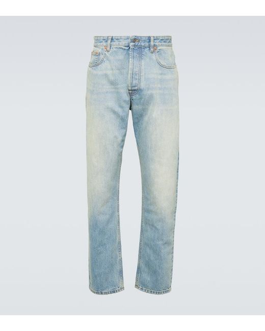 Jeans rectos cropped de tiro medio Valentino de hombre de color Blue