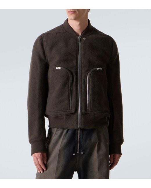 Rick Owens Black Virgin Wool Bomber Jacket for men