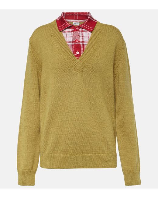 Loewe Green Trompe L'oeil Wool And Silk Sweater