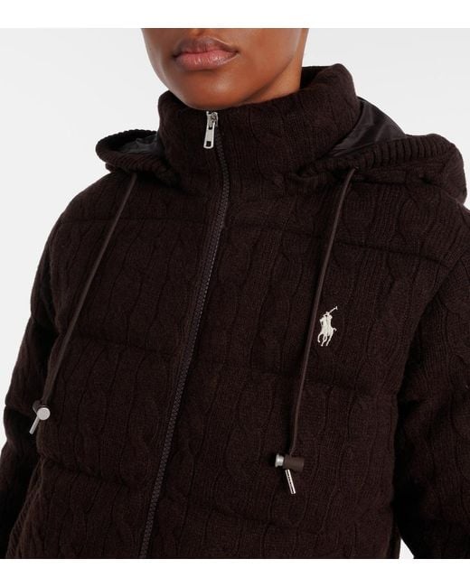 Polo Ralph Lauren Brown Cable-Knit Wool And Cashmere Puffer Jacket
