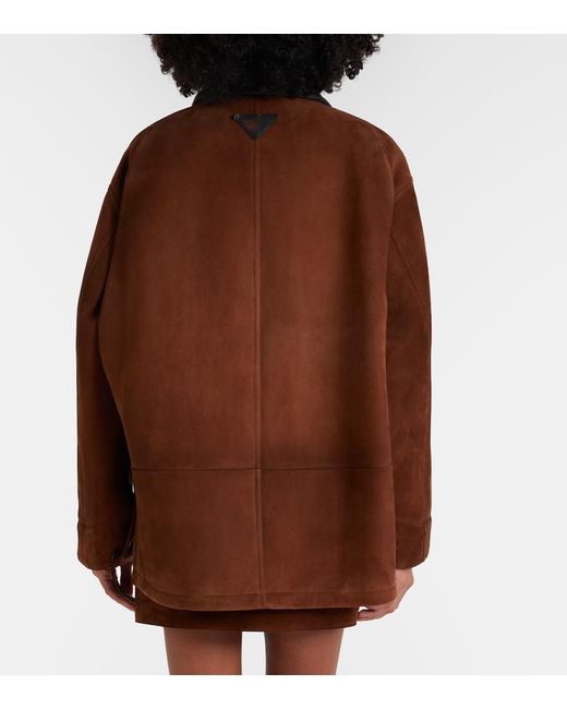 Prada Brown Leather-Trimmed Suede Field Jacket
