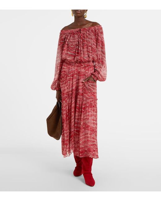 Isabel Marant Red Maxirock Veronique Aus Chiffon