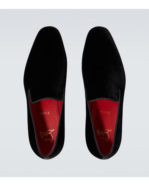 Christian Louboutin Black Dandyrocks Velvet Loafers for men