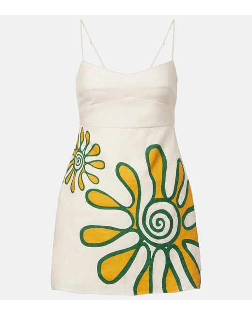 Cala De La Cruz White Lucca Printed Linen Minidress
