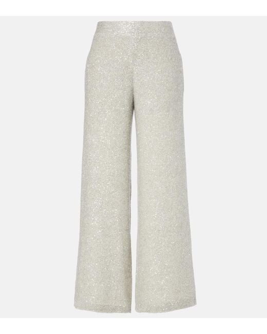 Brunello Cucinelli White Sequined Wide-Leg Pants
