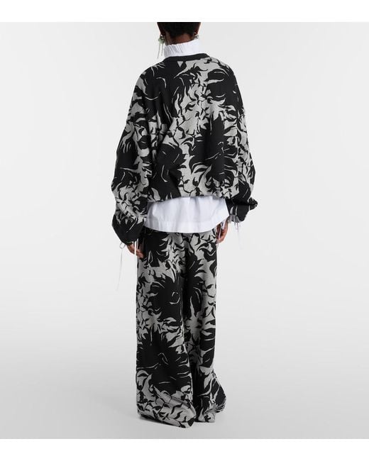 Dries Van Noten Black Floral Pleated Cotton Jersey Sweatpants