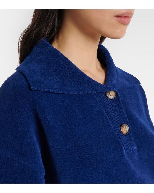 Victoria Beckham Blue Cropped Cotton-Blend Velvet Sweatshirt