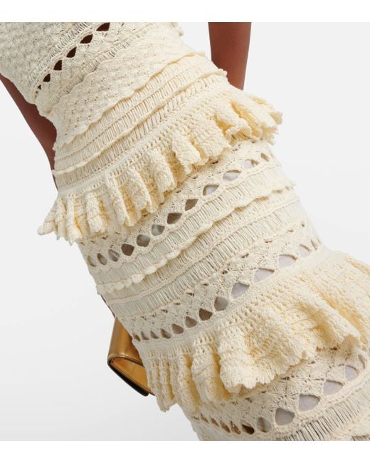 Zimmermann Natural Waverly Ruffled Crochet Midi Skirt